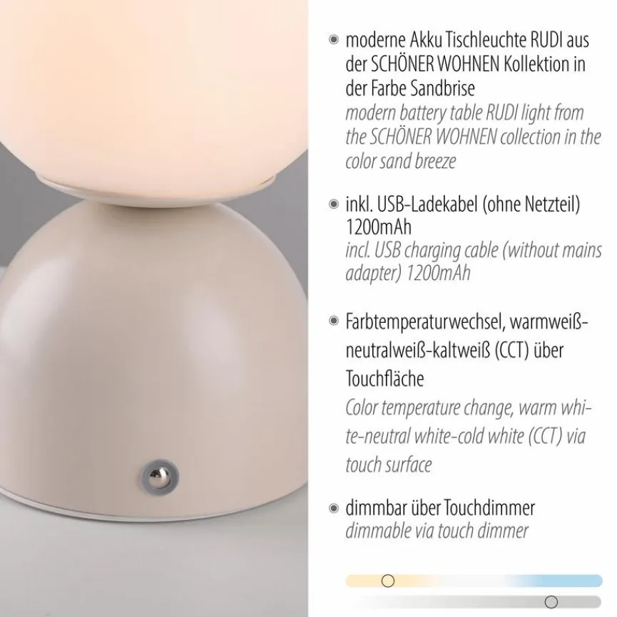 SCHÖNER WOHNEN-Kollektion Akkuleuchten|Tischlampen|Akku-Tischleuchte Rudi