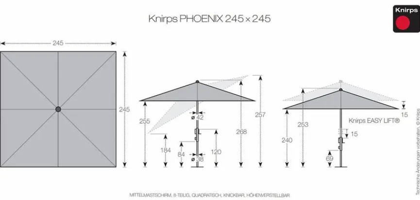 Online Ampelschirm Phoenix 245 x 245 Sonnenschirme