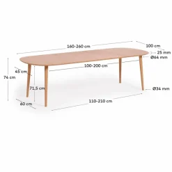 Kave Home Esstische|Esstisch mit Auszug Oqui 160/260 x 100 cm
