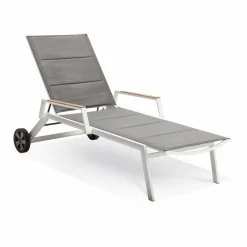 Gartenliege, m.Teaklehne Verona, Alu/Textilene