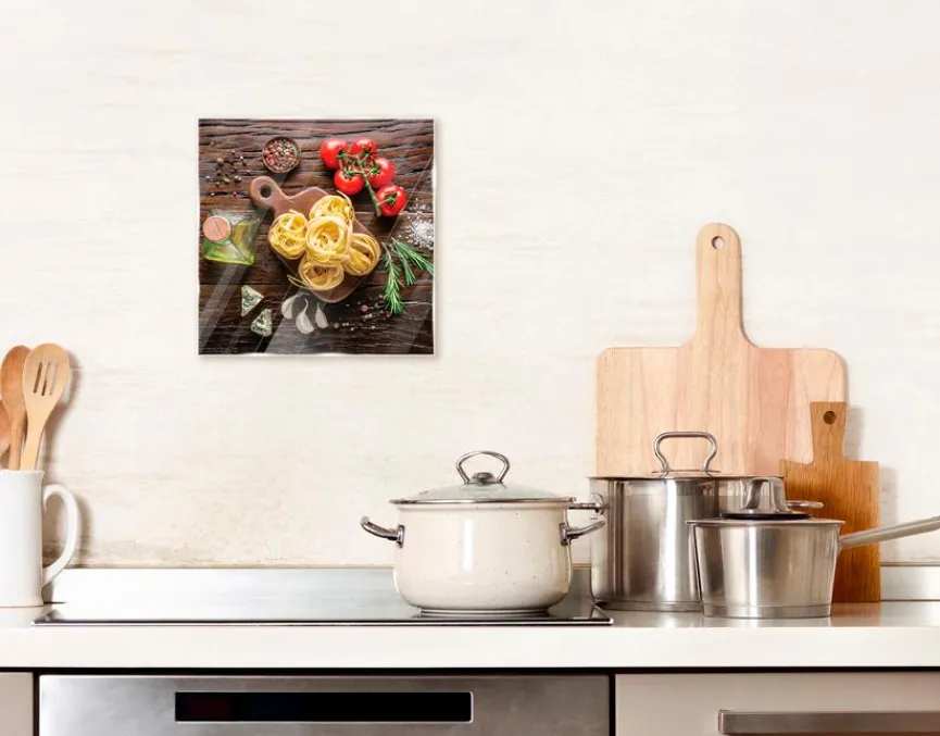 EUROART Bilder Nach Themen|Bilder Ohne Rahmen|Glasbild 20 x 20 cm Pasta Parade IV