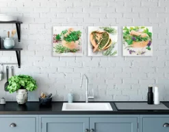 New Glasbild 3tlg. Fresh Herbs Bilder Ohne Rahmen|Bilder Nach Themen