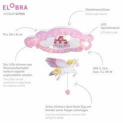 Kinder ELOBRA kids Kinderlampe Schloss mit Einhorn