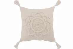 DAHEIM Dekokissen|Dekokissen & -Bezüge|Kissen Blume und Quasten 45 x 45 cm