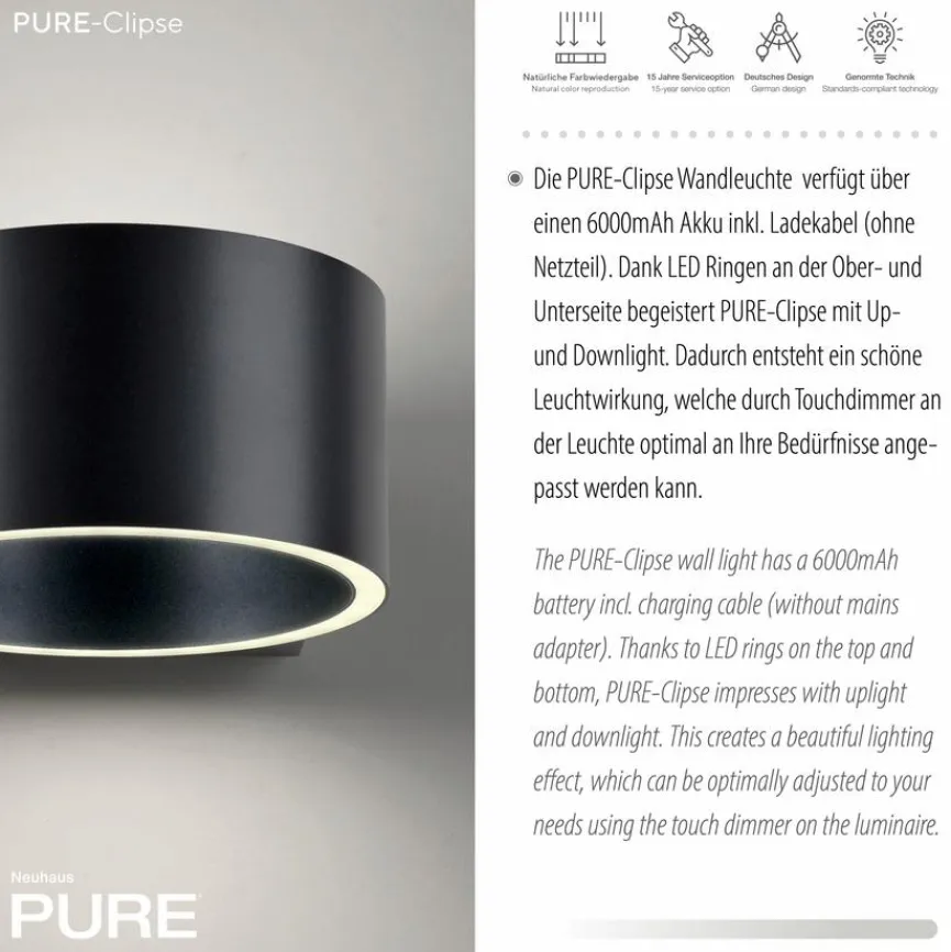 Wandleuchten|LED-Akkuwandleuchte Pure Clipse