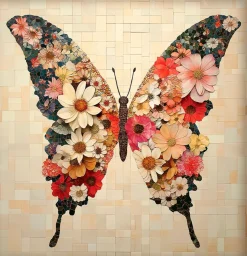 EUROART Bilder Mit Rahmen|Wandbild 30 x 30 cm Floral Butterfly