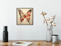 EUROART Bilder Mit Rahmen|Wandbild 30 x 30 cm Floral Butterfly