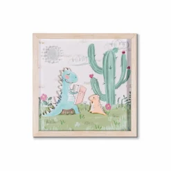 Bilder Mit Rahmen|Bilder Nach Themen|Wandbild 32,6 x 32,6 cm Kaktus mit Dino I