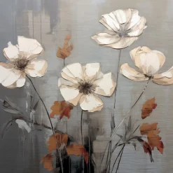 EUROART Wandbild 30 x 30 cm White Flowers On Silver I