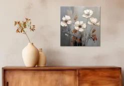 EUROART Wandbild 30 x 30 cm White Flowers On Silver I
