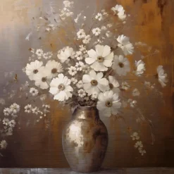 EUROART Wandbild 50 x 50 cm White Flowers On Gold II