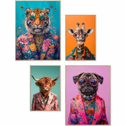 Reinders Bilder Mit Rahmen|Wandbild Funky Animals 4tlg.